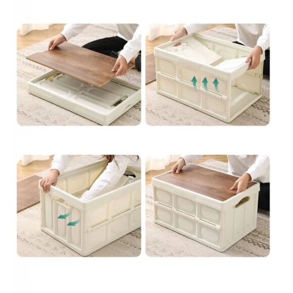 Picnic Camping Concert Handled Tote Collapsable with Wood Look Lid - Picture 3 of 5